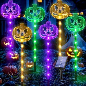 6 Pack Solar Pumpkin Stake Lights for Halloween Decorations Outdoor, Waterproof